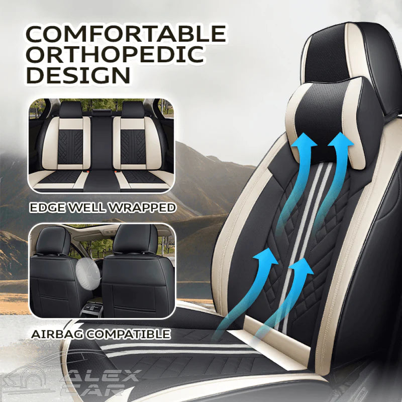 Zetas Car Seat Cushion Full Set Universal Waterproof Breathable Vehicle Leather Cover for Cars, SUV, Pick-up Truck